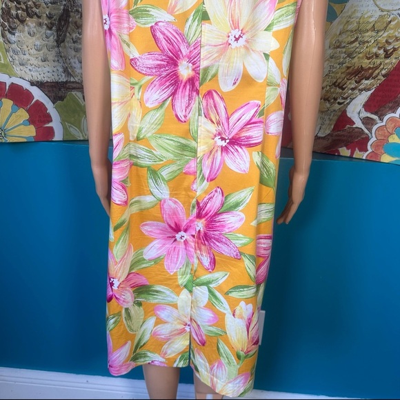 R&K Originals‎ Dress Women's 16W Sleeveless Yellow Pink Floral Tropical Cotton - Picture 8 of 9